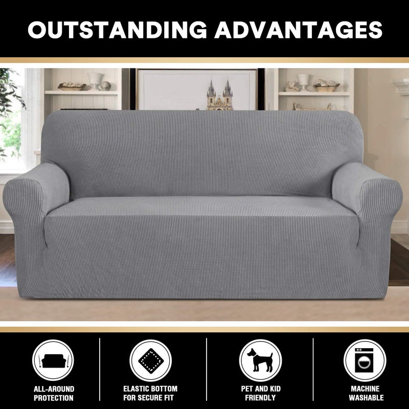PrinceDeco Stretch Sofa Cover Slipcover Couch Covers for 3 Cushion Couch Furniture Protector Sofa Covers with Non Slip Elastic Bottom Dogs Pet Friendly Fitted (Sofa, Dove) - Image 5